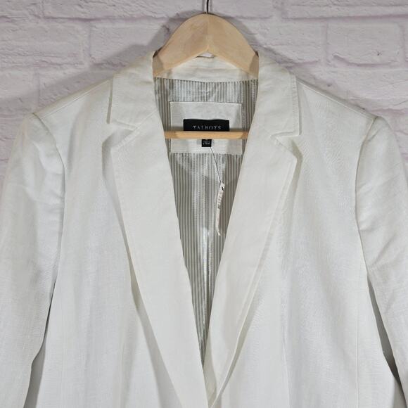 E Talbots White Classic Linen Blazer Women Plus Size 16 NWT Summer Office Casual - Picture 2 of 12